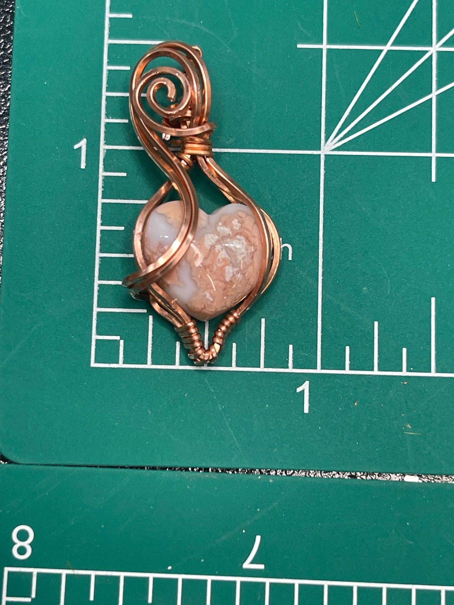 Cotton Candy Agate Heart Mini Pendant Wire Wrapped in Copper Jewelry Necklace Gift