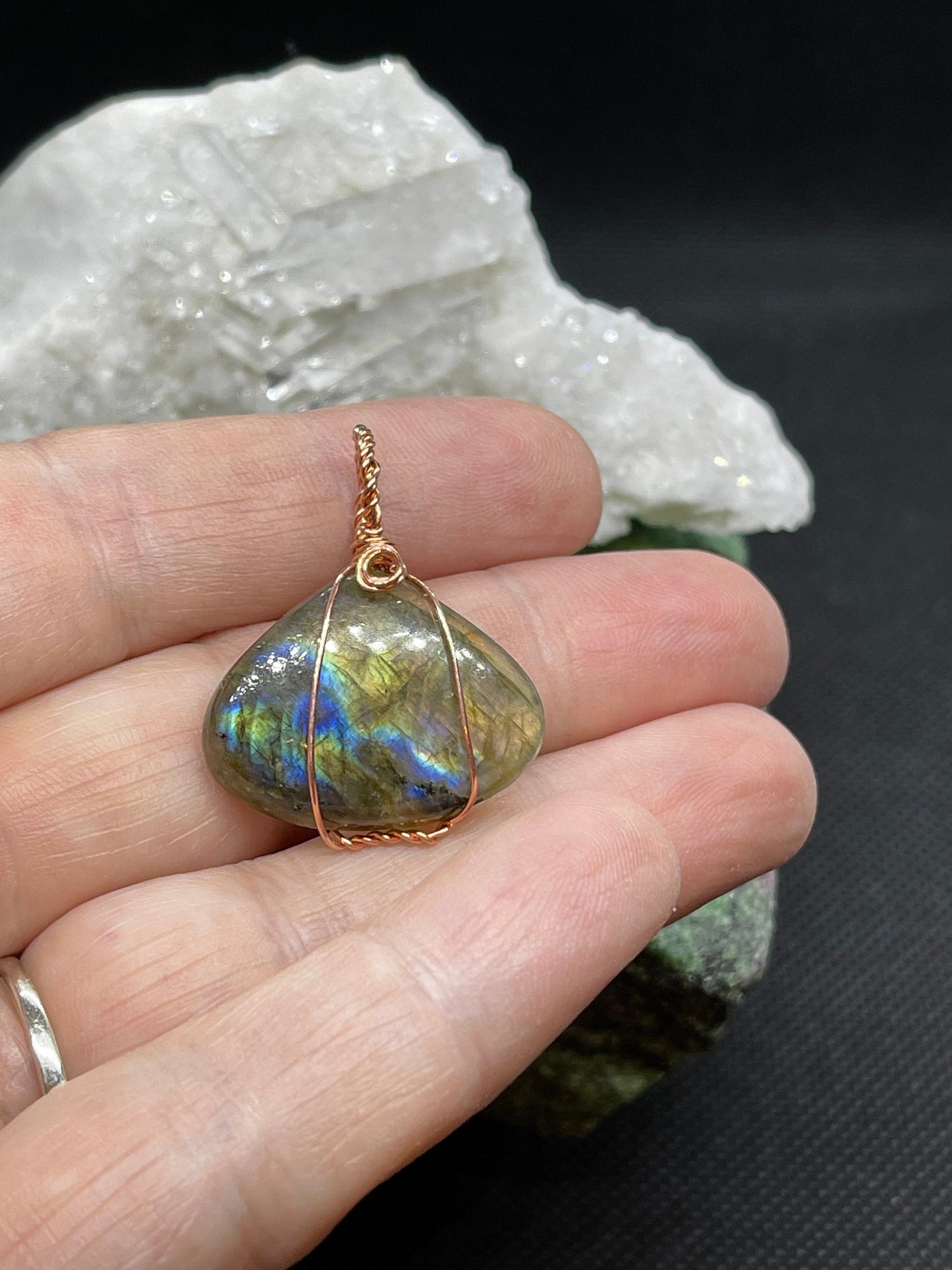 Flashy Labradorite Pendant Wire Wrapped in Copper