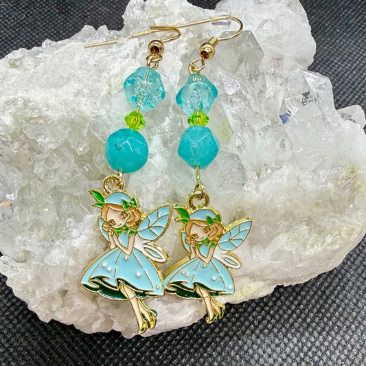 Blue Fairy Earrings w Goldtone Ear Wires