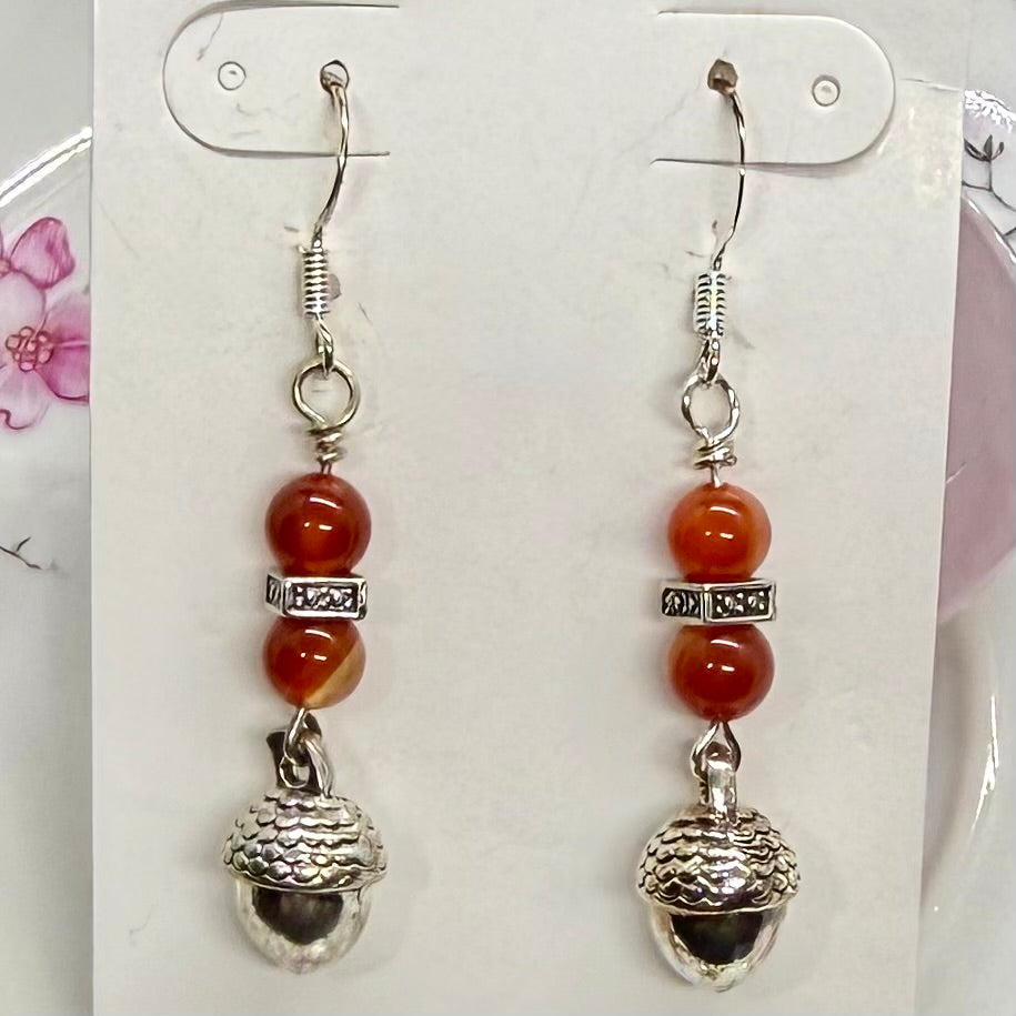 Acorns with Orange Beads Earrings