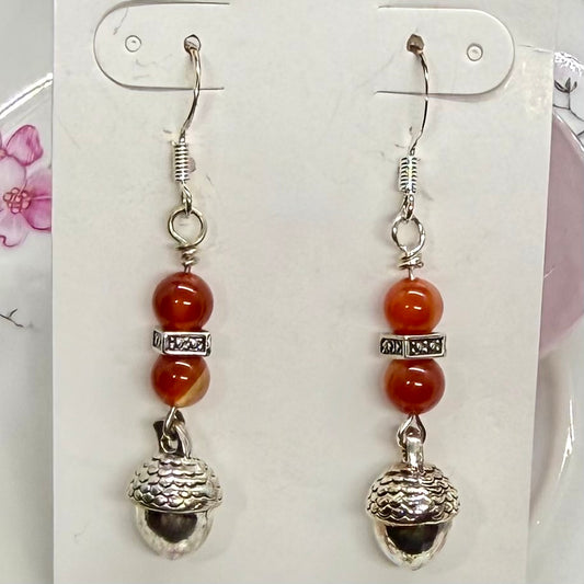 Acorns with Orange Beads Earrings