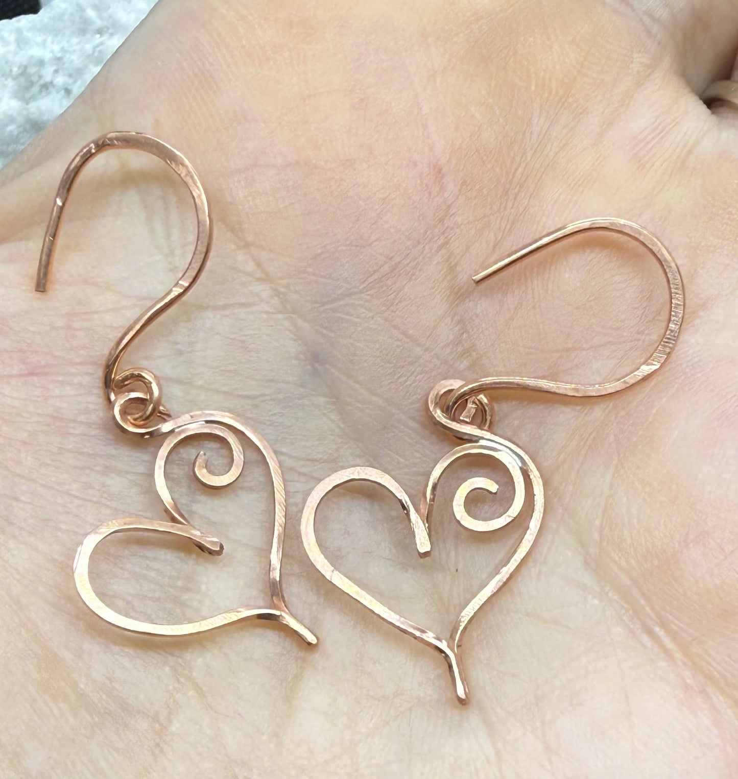 Copper Heart Hand Formed Earrings Jewelry Gift