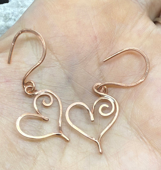 Copper Heart Hand Formed Earrings Jewelry Gift