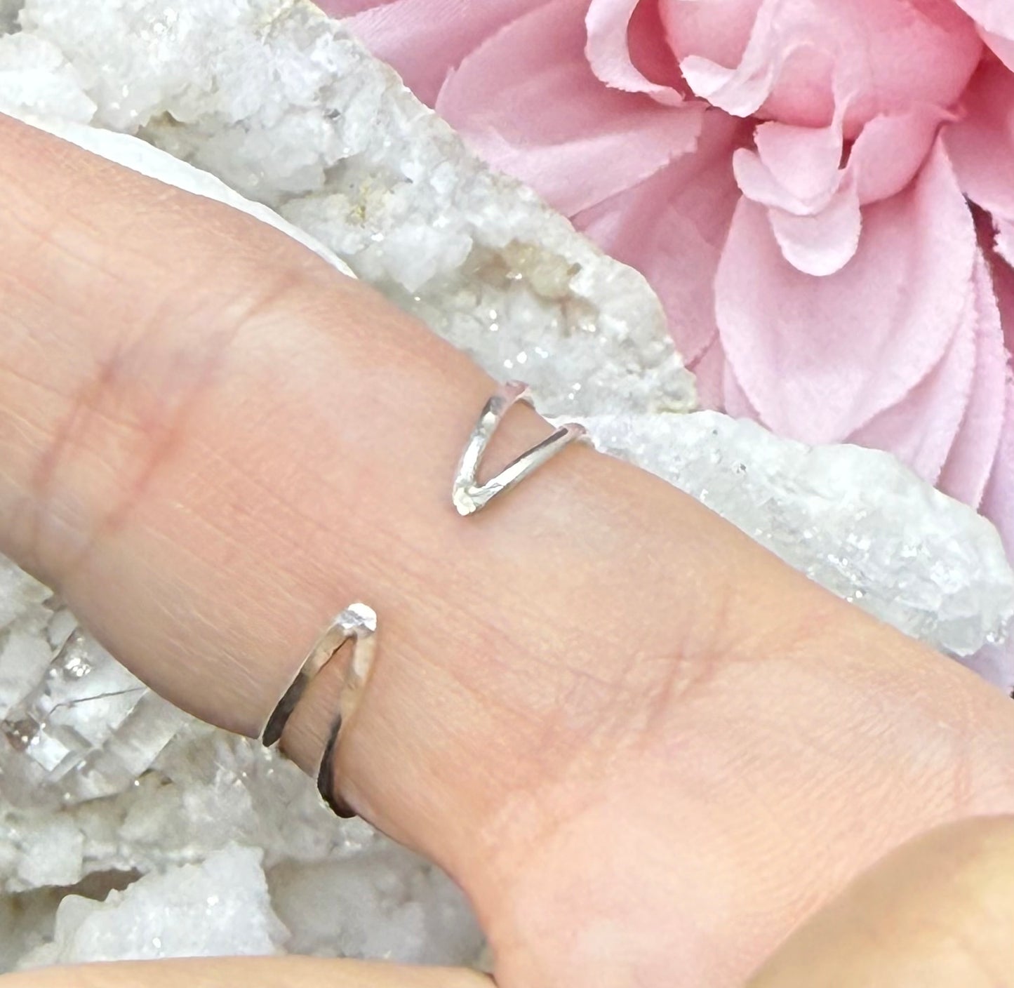 Sterling Silver Double Band Adjustable Ring Hammered Jewelry Gift