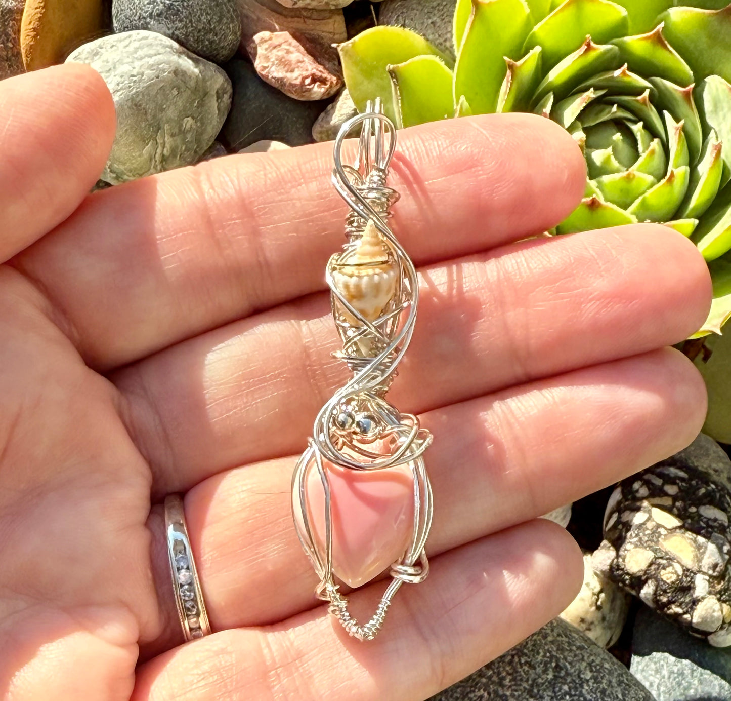 Conch Shell Heart w Natural Shell in Sterling Silver Necklace Pendant Gift Jewelry