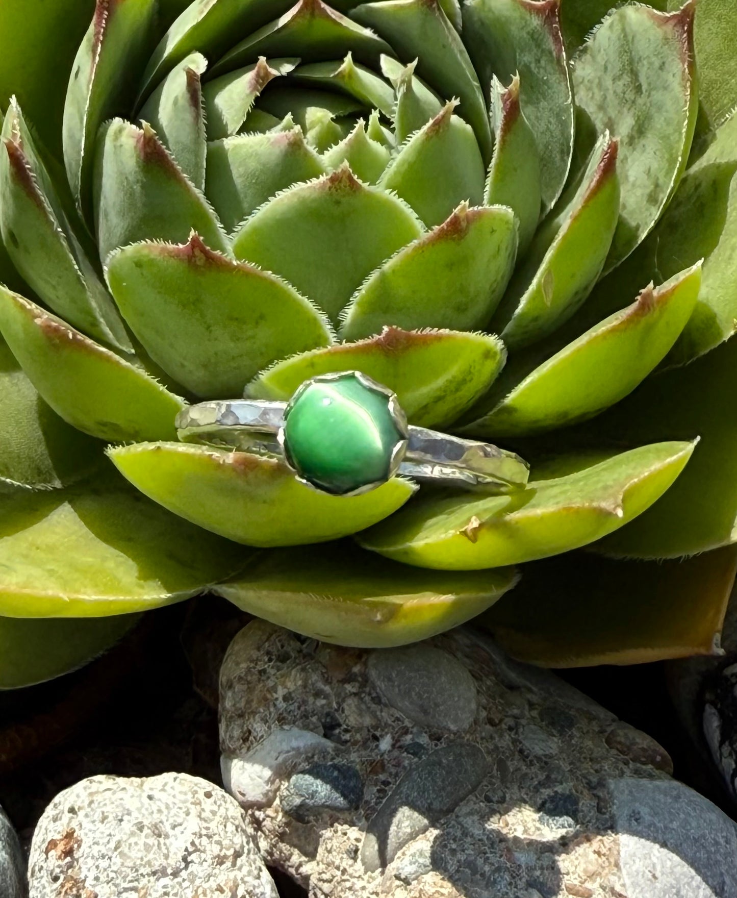 Green Cats Eye Simple Stacker Ring in Sterling Silver