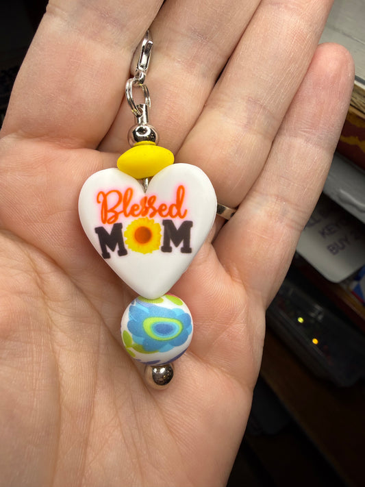 Blessed Mom Bag Charm Yellow Blue Silicone Beads