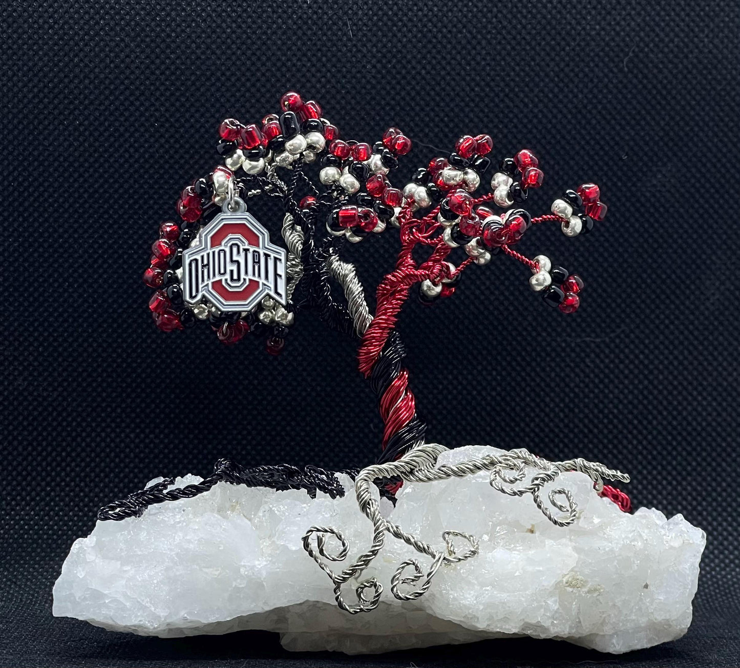 Handmade Wire Tree with Ohio Team Charm on Quartz