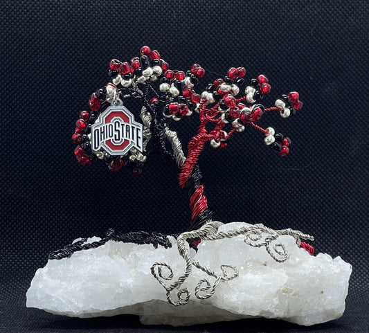 Handmade Wire Tree with Ohio Team Charm on Quartz
