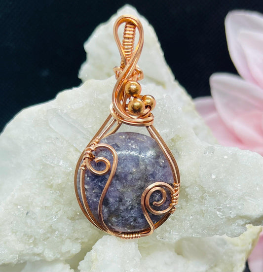Lepidolite Elegant Purple Pendant Wire Wrapped in Copper Jewelry Necklace Gift