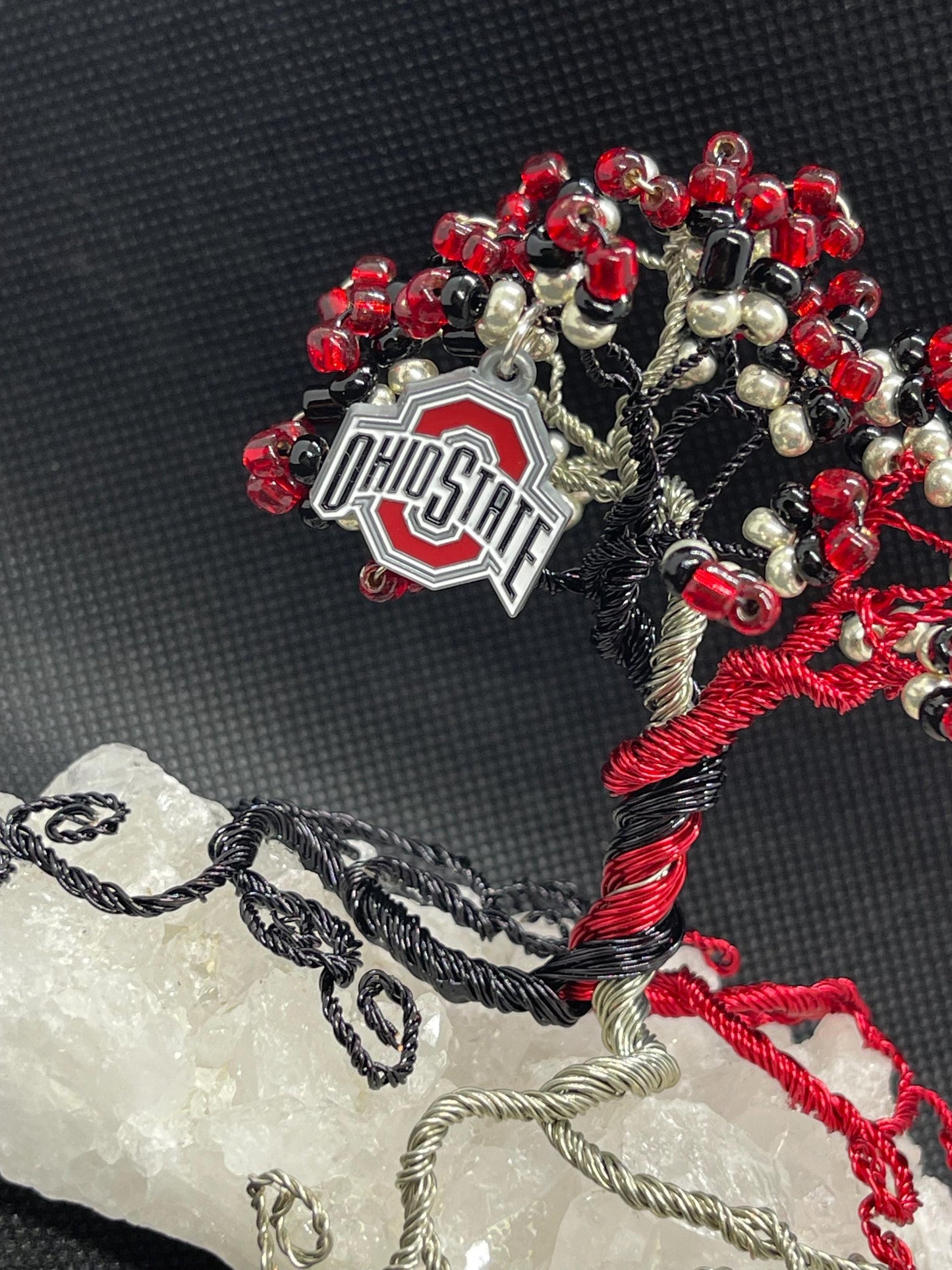 Handmade Wire Tree with Ohio Team Charm on Quartz