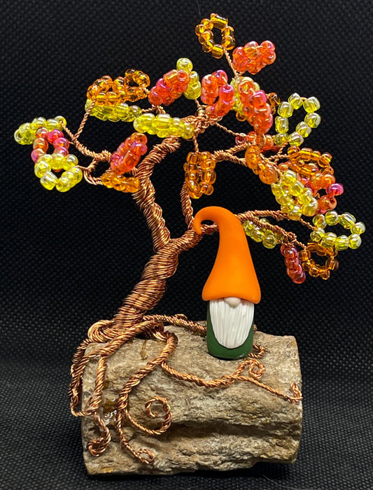 Handmade Wire Tree with Gnome on Petrified Wood