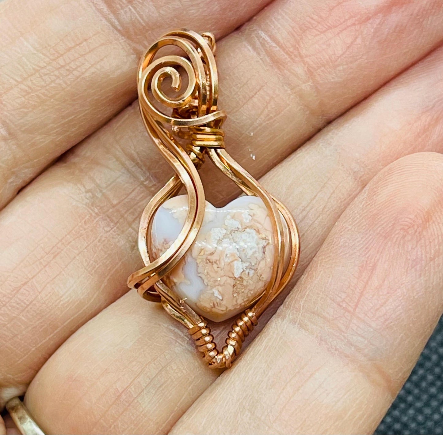 Cotton Candy Agate Heart Mini Pendant Wire Wrapped in Copper Jewelry Necklace Gift