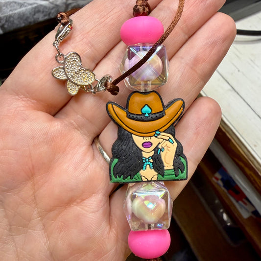 Pink Cowgirl Car Charm Companion w Magnet
