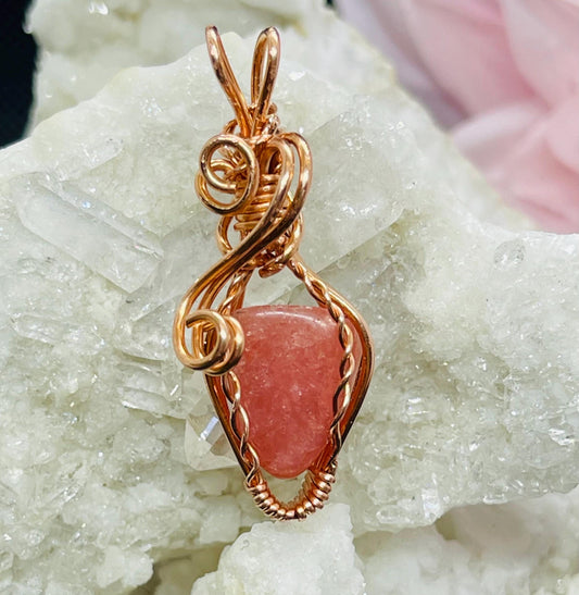 Mini Rhodochrosite Pendant in Copper Wire Wrapped Jewelry Necklace Gift Crystal Pink Gem