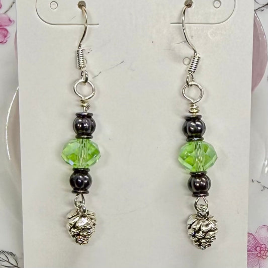 Pinecone with Green Bead Earrings