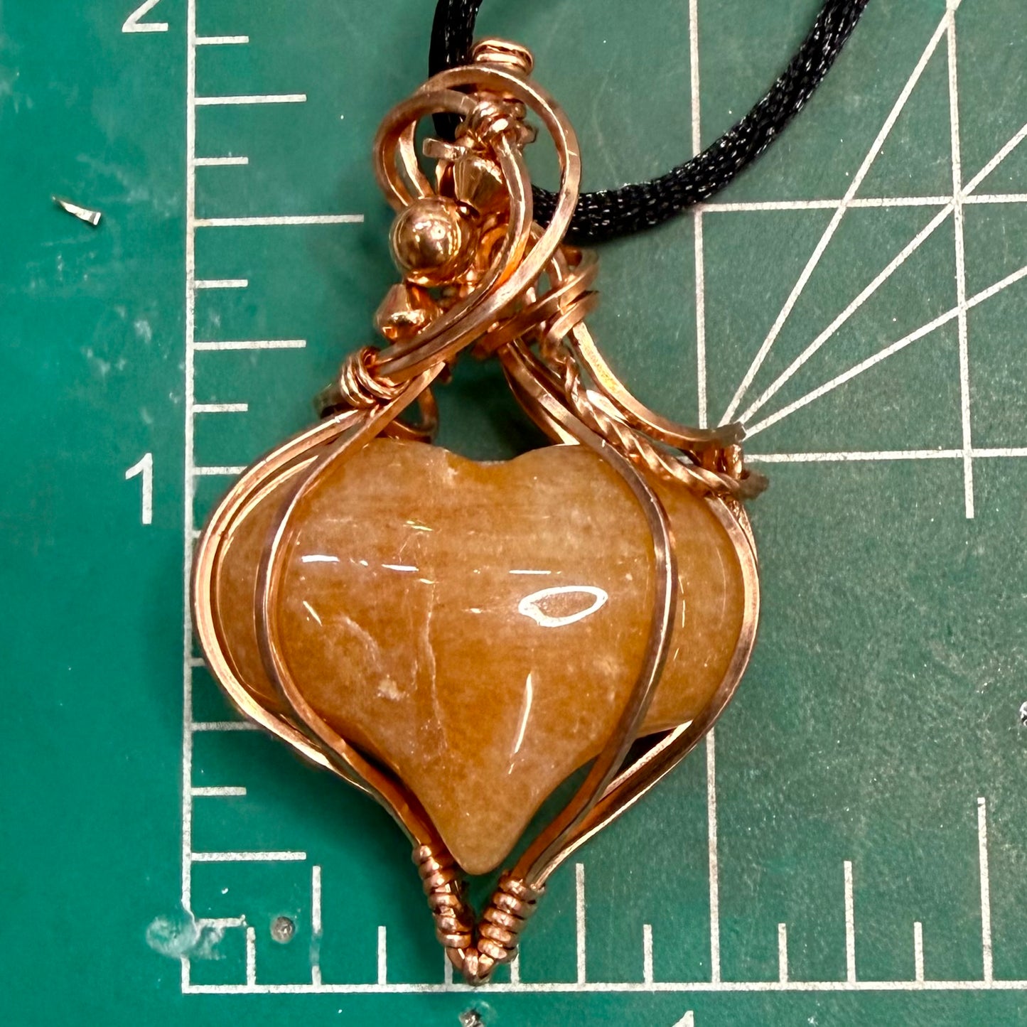 TS Inspired Honey Puffy Heart Wire Wrapped in Copper Jewelry Pendant Necklace