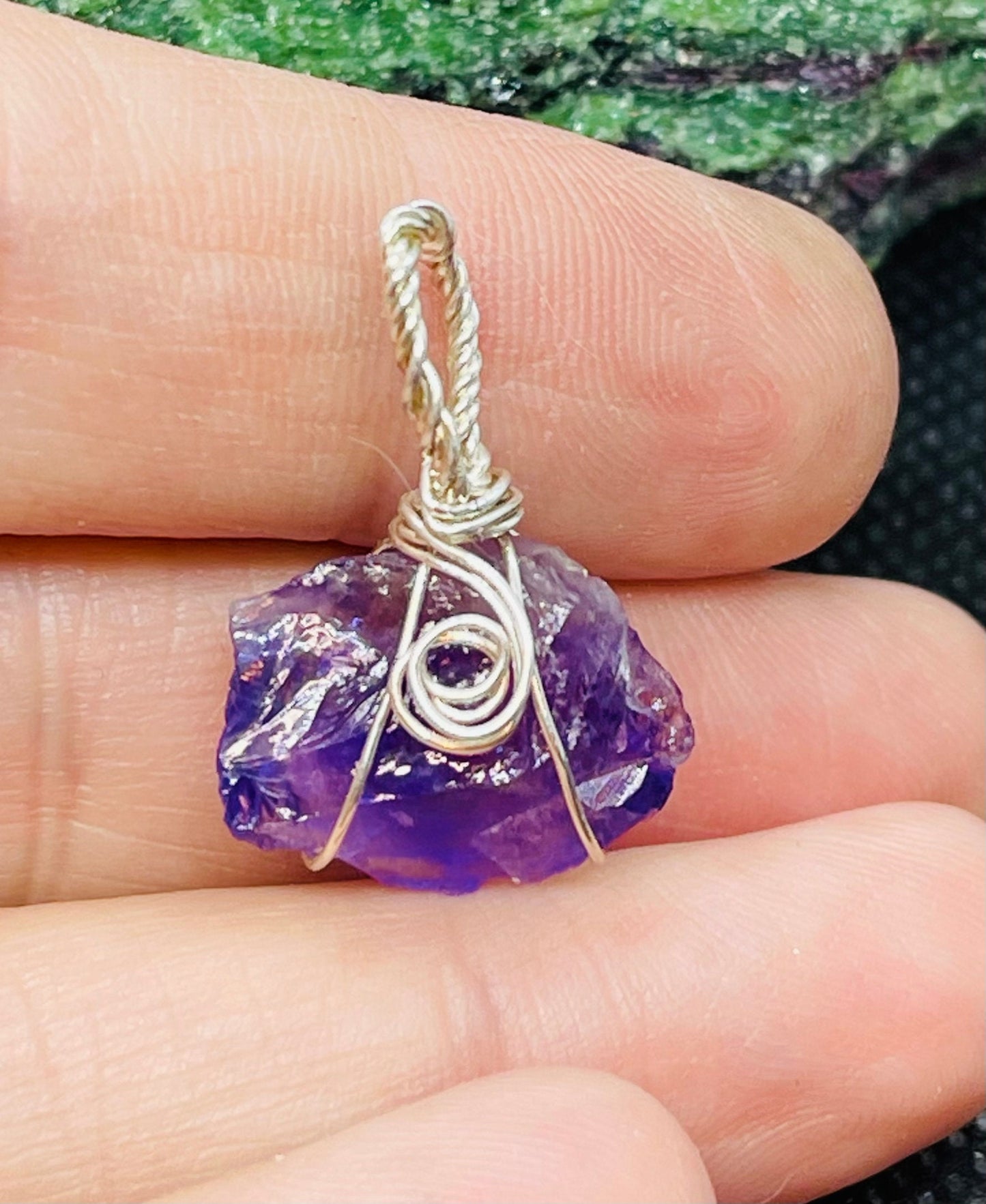 Juicy Raw Amethyst Pendant in Sterling Silver
