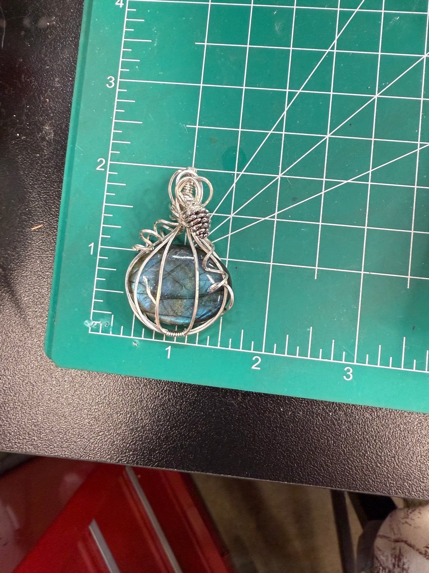 Labradorite Pumpkin with Pine Cone in Sterling Silver Necklace Pendant