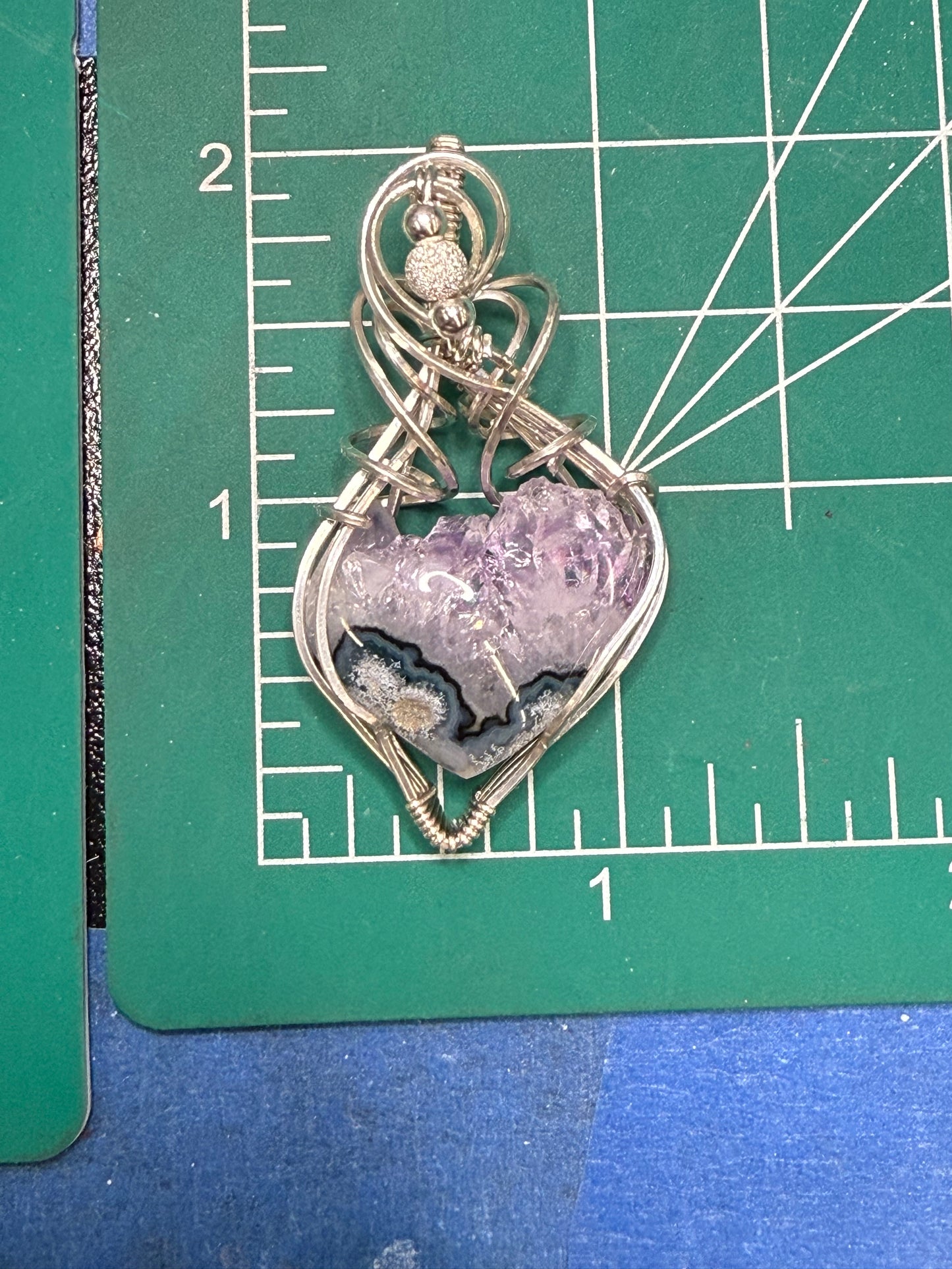 Raw Edge Amethyst Pendant Necklace Jewelry Gift in Sterling Silver w Accent Beads