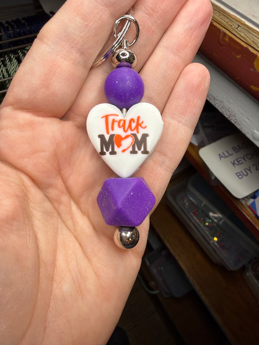 Track Mom Keychain Purple & White Silicone Beads