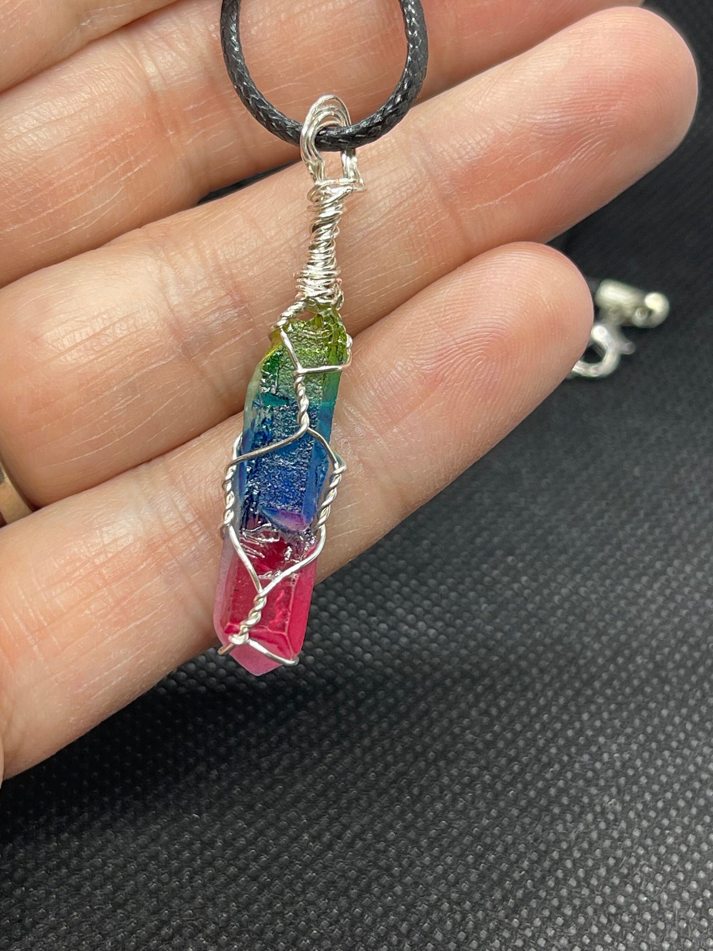 Rainbow Dyed Quartz Point Wire Wrapped Necklace