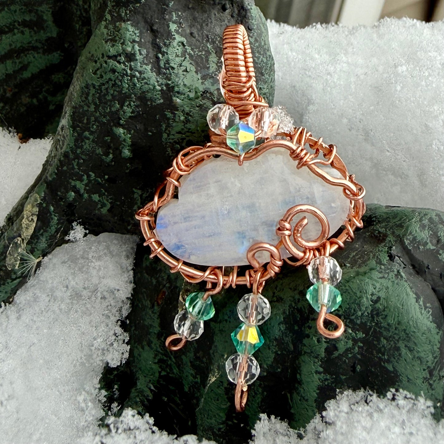 Moonstone Cloud in Copper with Glass Bead Accents
