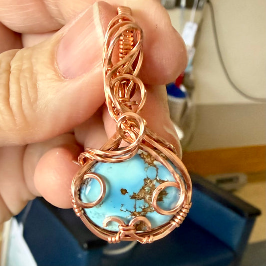 Golden Hills Turquoise Wire Wrapped in Copper Jewelry Necklace Pendant