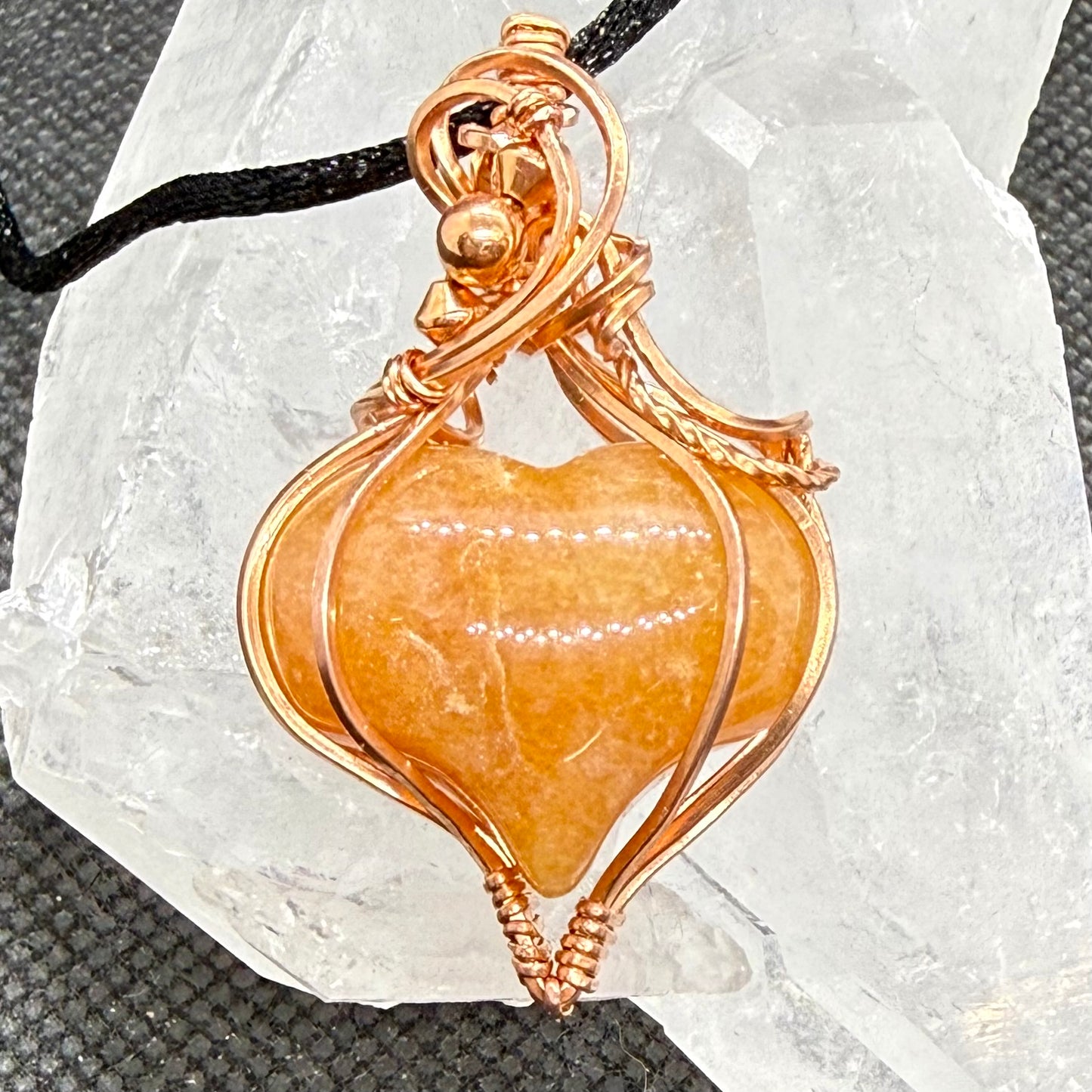 TS Inspired Honey Puffy Heart Wire Wrapped in Copper Jewelry Pendant Necklace