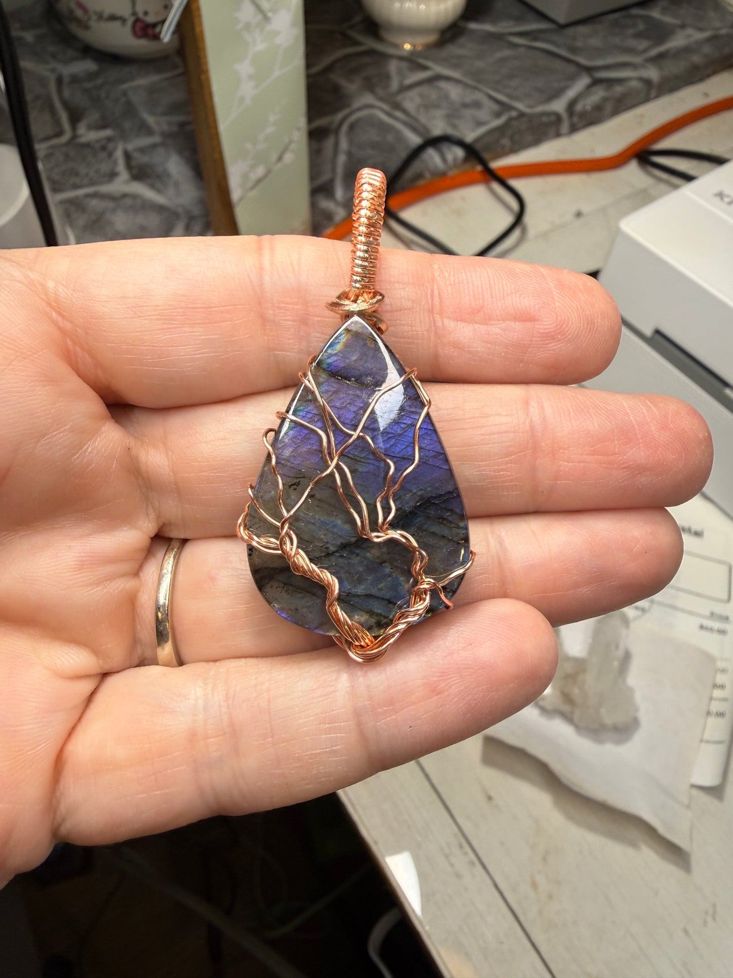 Labradorite Tree of Life Pendant Wire Wrapped in Copper Jewelry Necklace