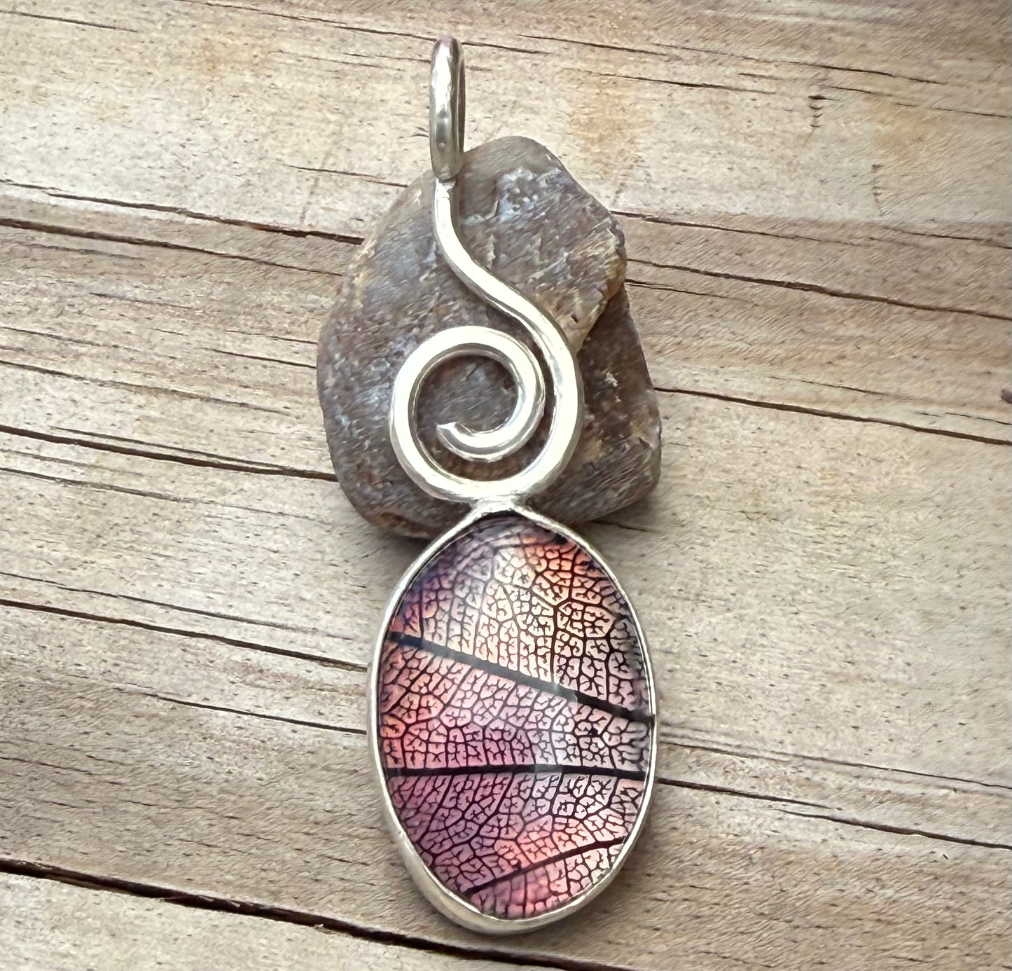 Real Leaf Glass Doublet Pendant in Sterling Silver Jewelry Necklace