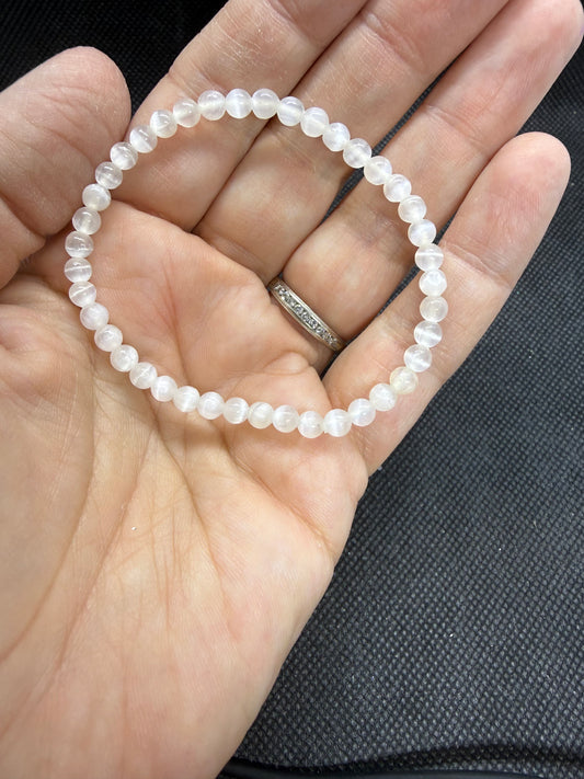 White Selenite Beaded Crystal Elastic Bracelets