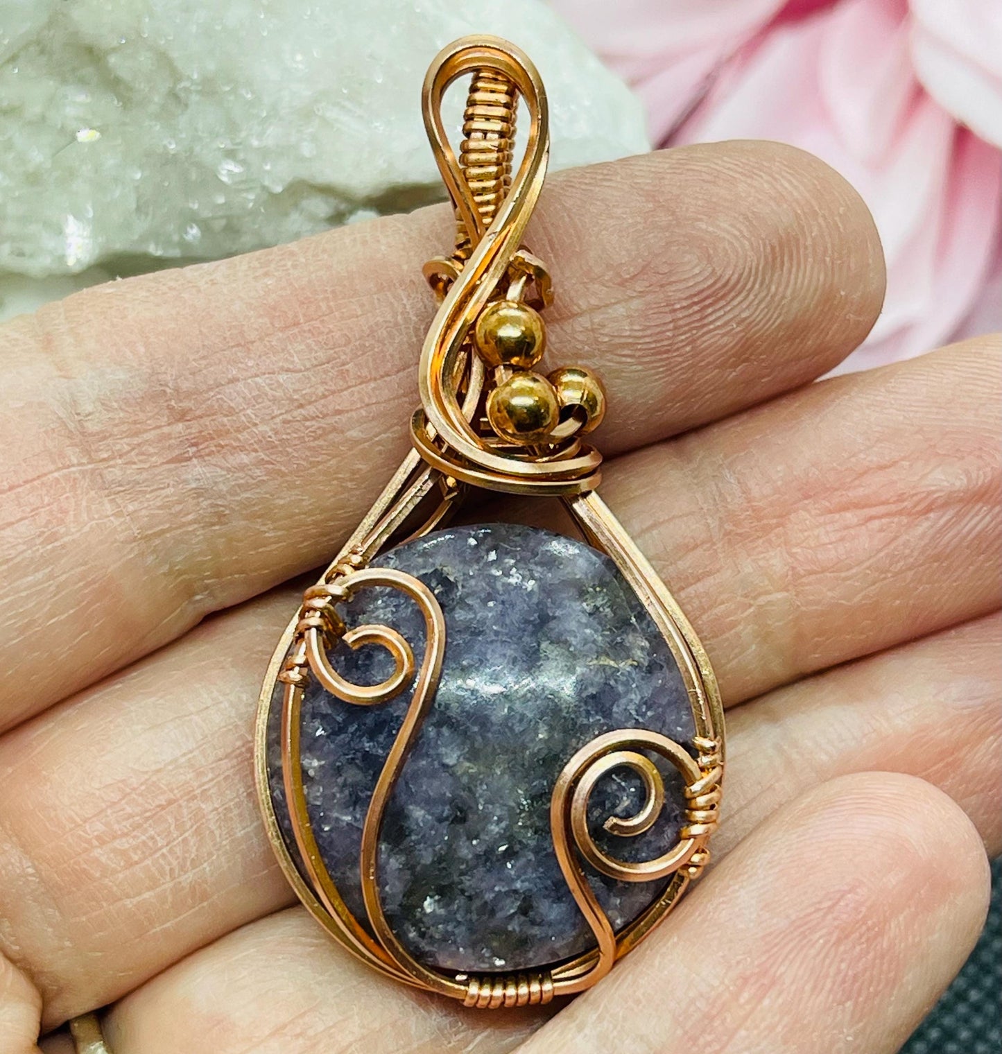 Lepidolite Elegant Purple Pendant Wire Wrapped in Copper Jewelry Necklace Gift