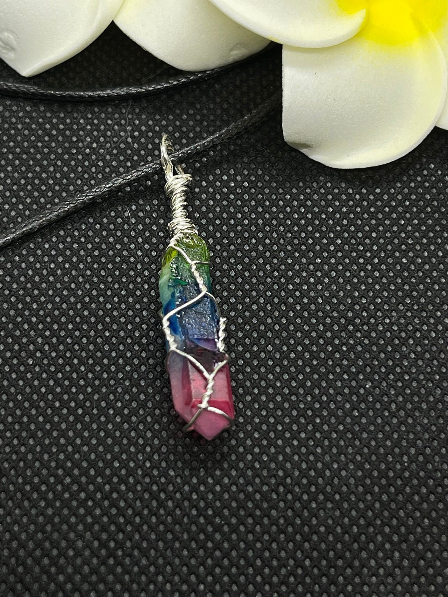 Rainbow Dyed Quartz Point Wire Wrapped Necklace