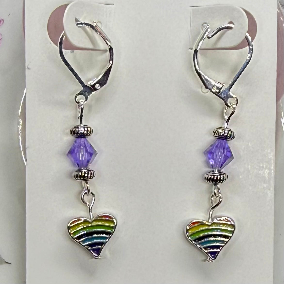 Rainbow Heart with Purple Earrings