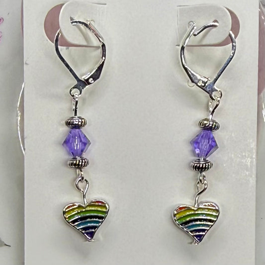 Rainbow Heart with Purple Earrings