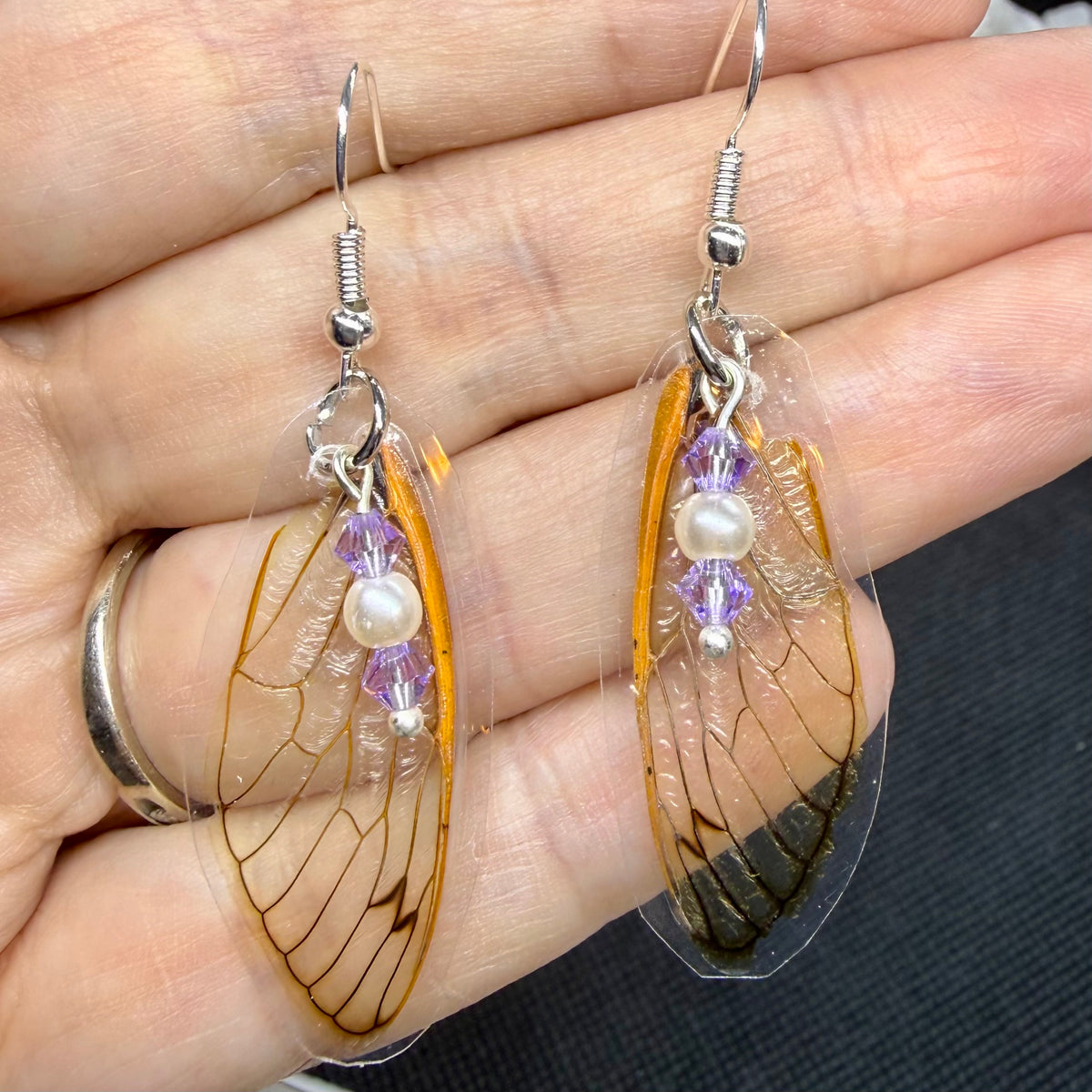 Purple Pearl Cicada Wing Earrings Jewelry