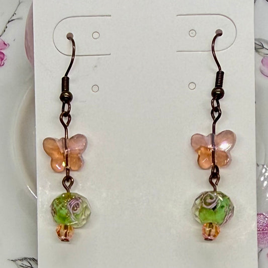 Butterfly with Floral Bead Earrings