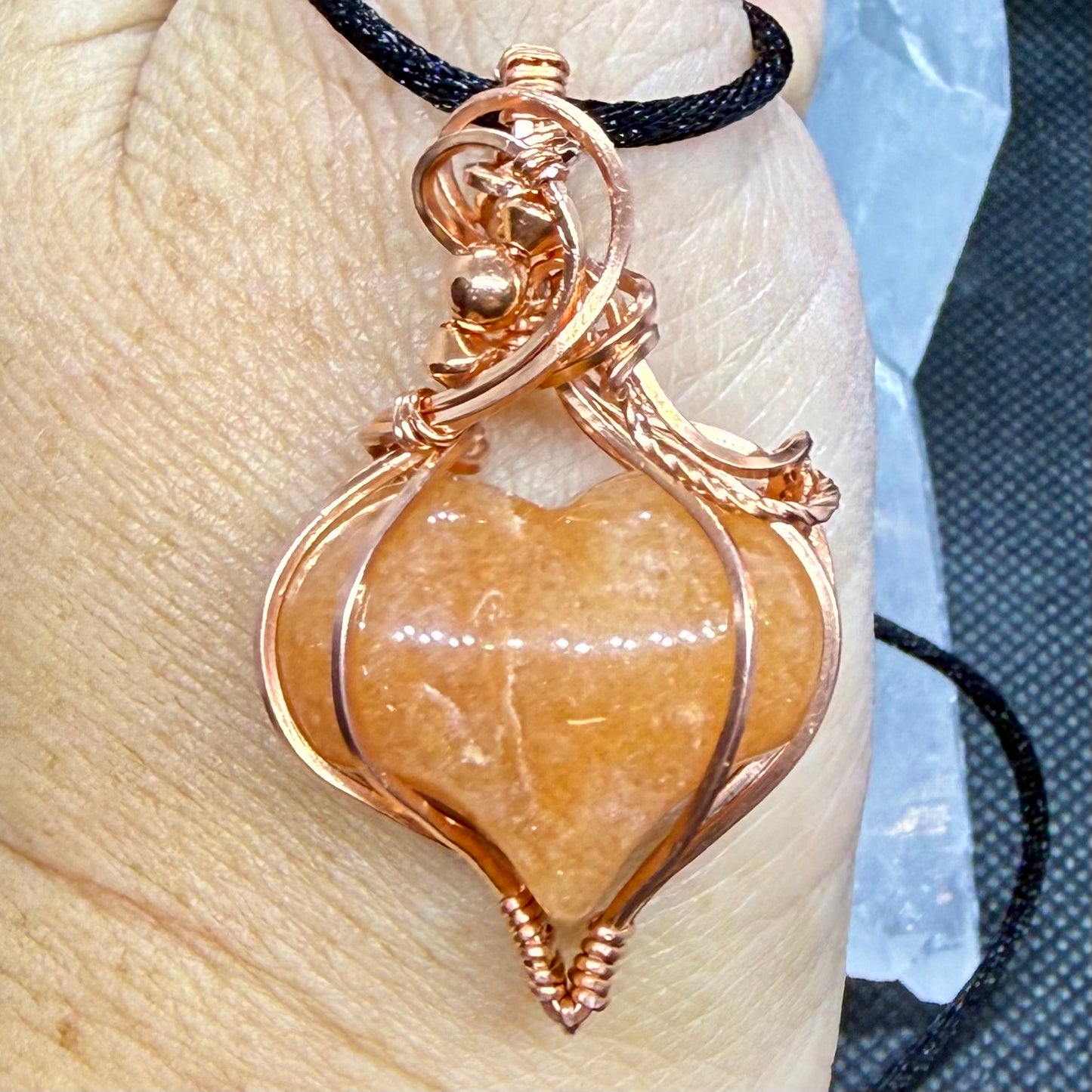 TS Inspired Honey Puffy Heart Wire Wrapped in Copper Jewelry Pendant Necklace