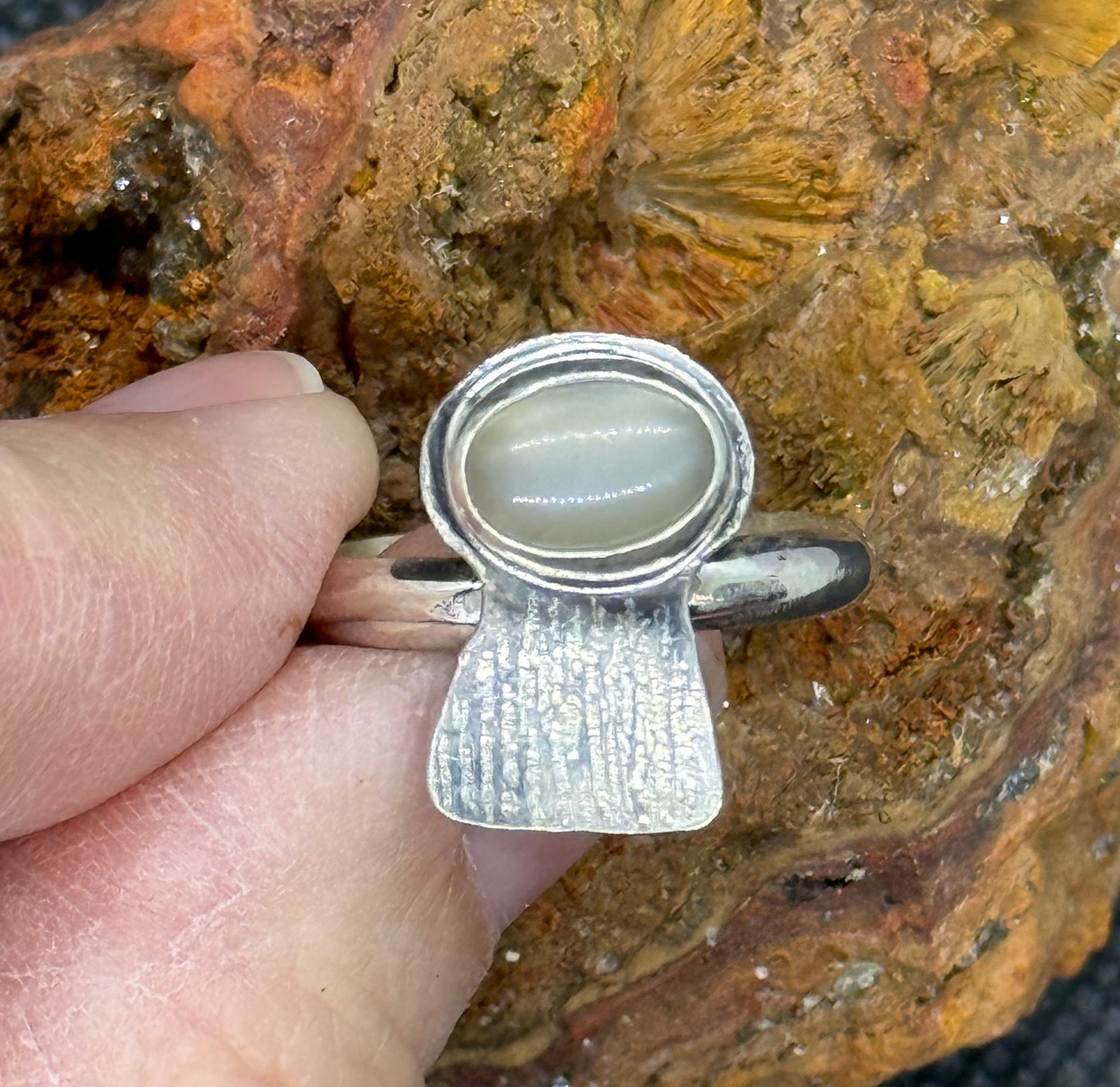 Grey Moonstone Sterling Silver Mushroom Ring