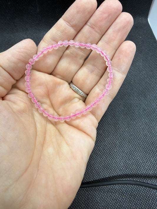 Pink Rose Quartz Crystal Beaded Elastic Bracelets