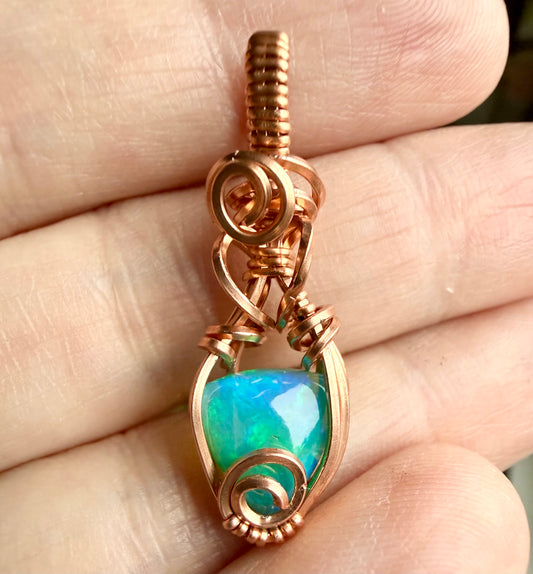 Ethiopian Opal Mini Pendant in Copper Necklace Jewelry
