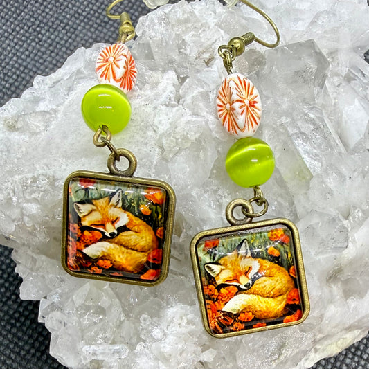 Fox Earrings w Cats Eye Bead