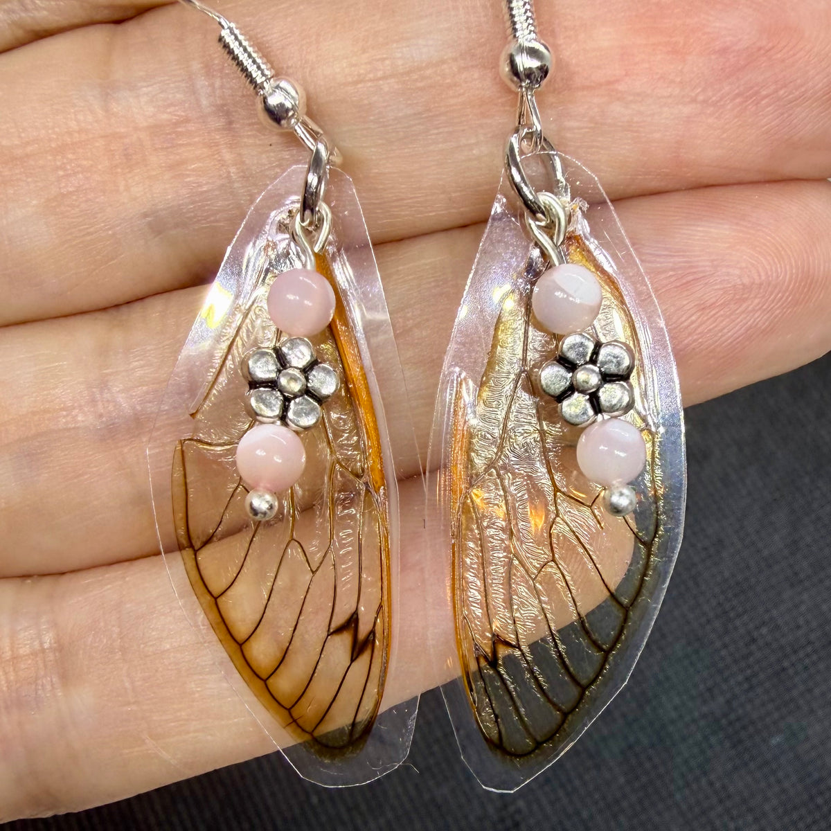 Pink Star Cicada Wing Earrings Jewelry