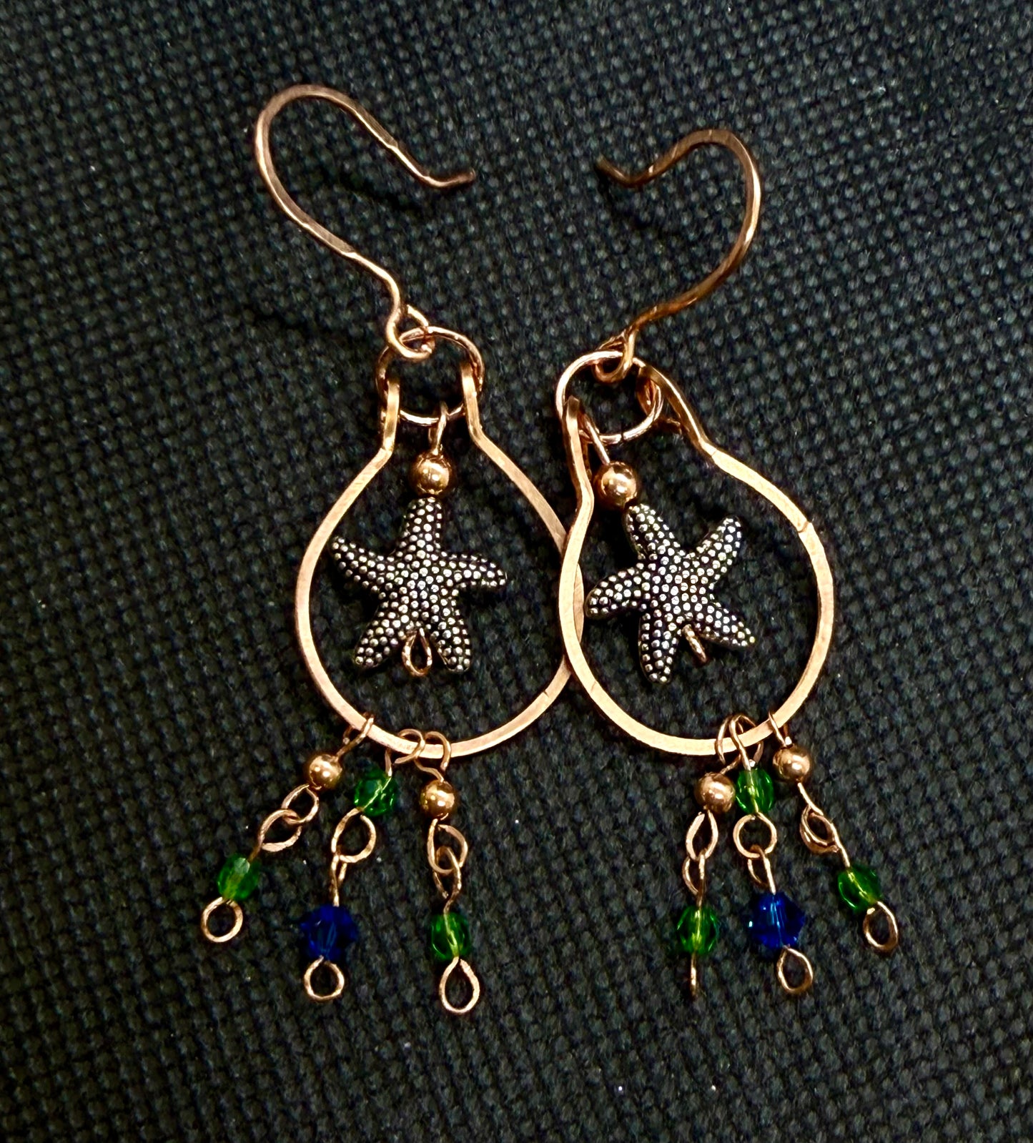 Copper Sea Star Chandelier Earrings Blue Green Ocean Gift Jewelry