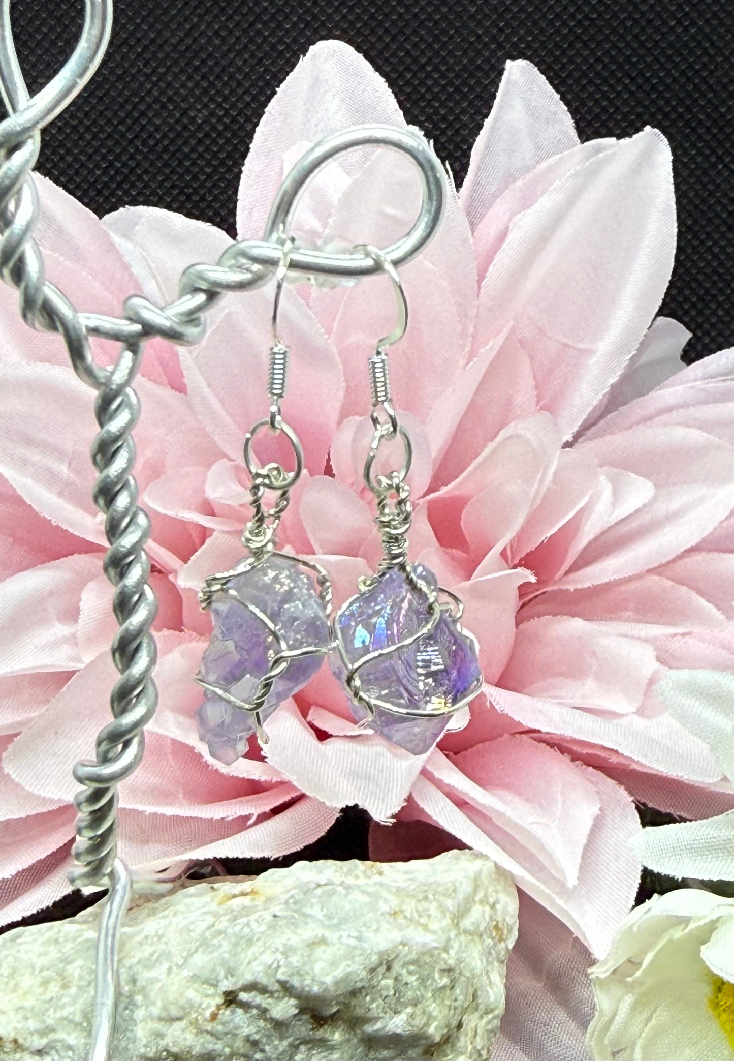 Aura Quartz Sterling Silver Earrings Jewelry Gift Purple