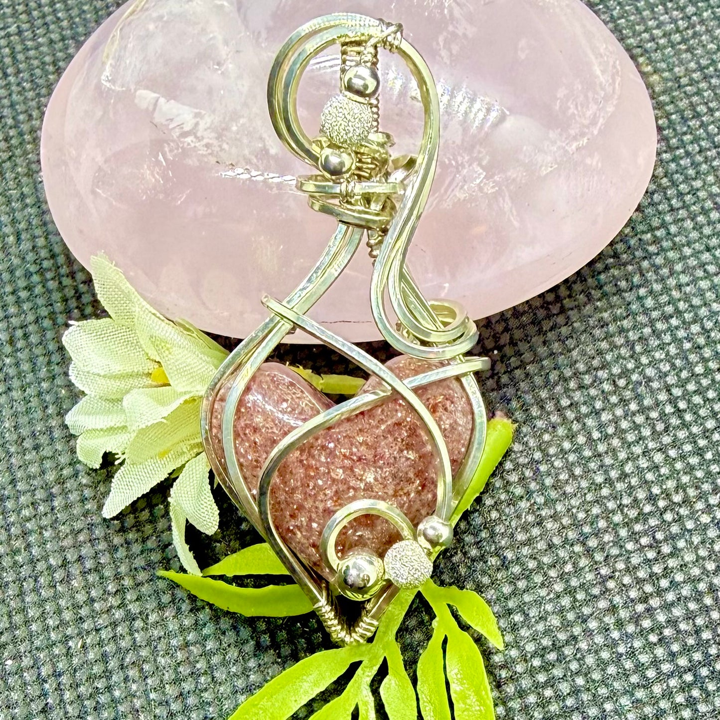 Cobalto Calcite Heart Wire Wrapped in Sterling Silver Pendant Necklace Jewelry