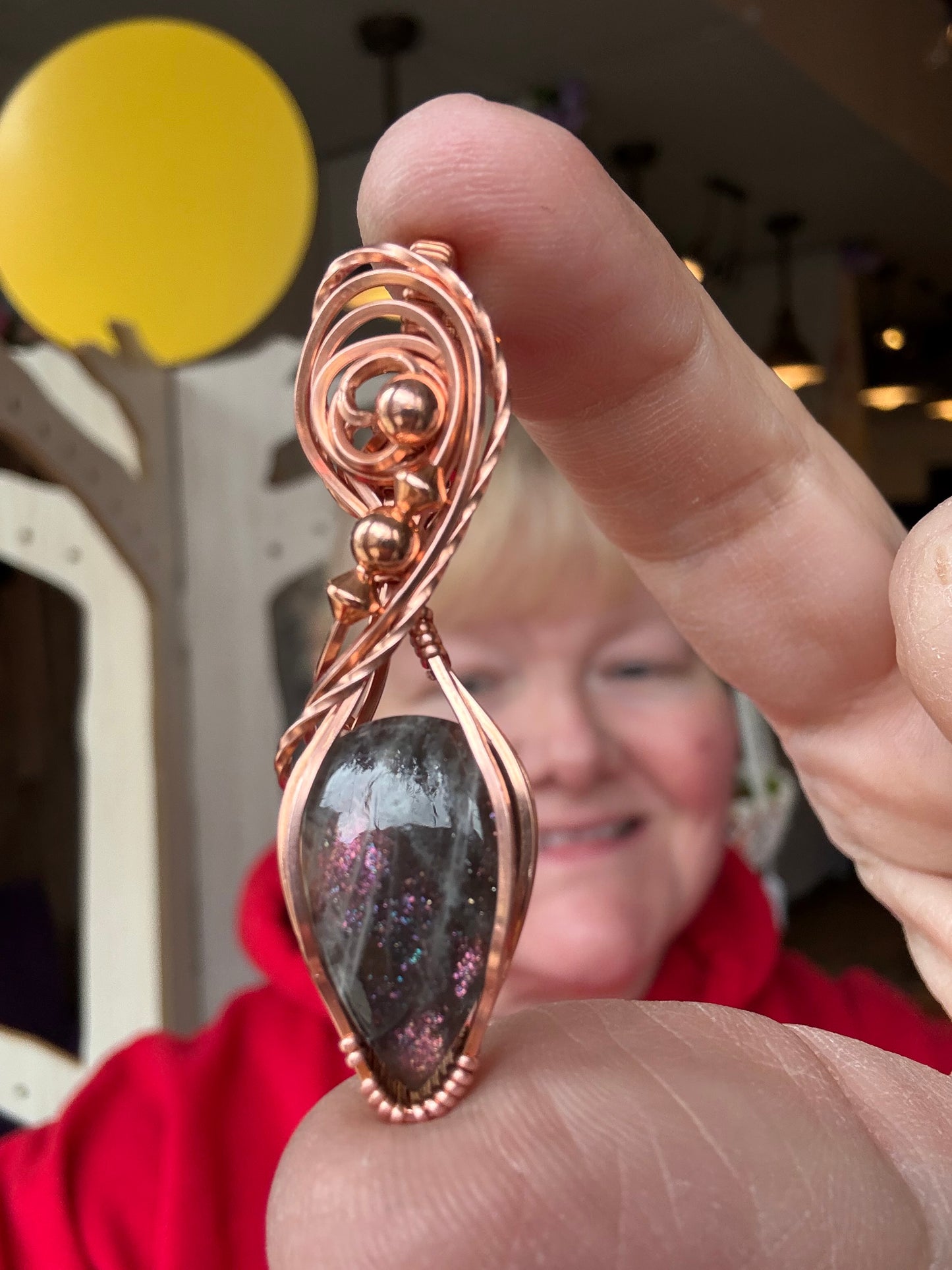 Purple Haze Black Sunstone Iolite Pendant Wire Wrapped in Copper Jewelry Necklace