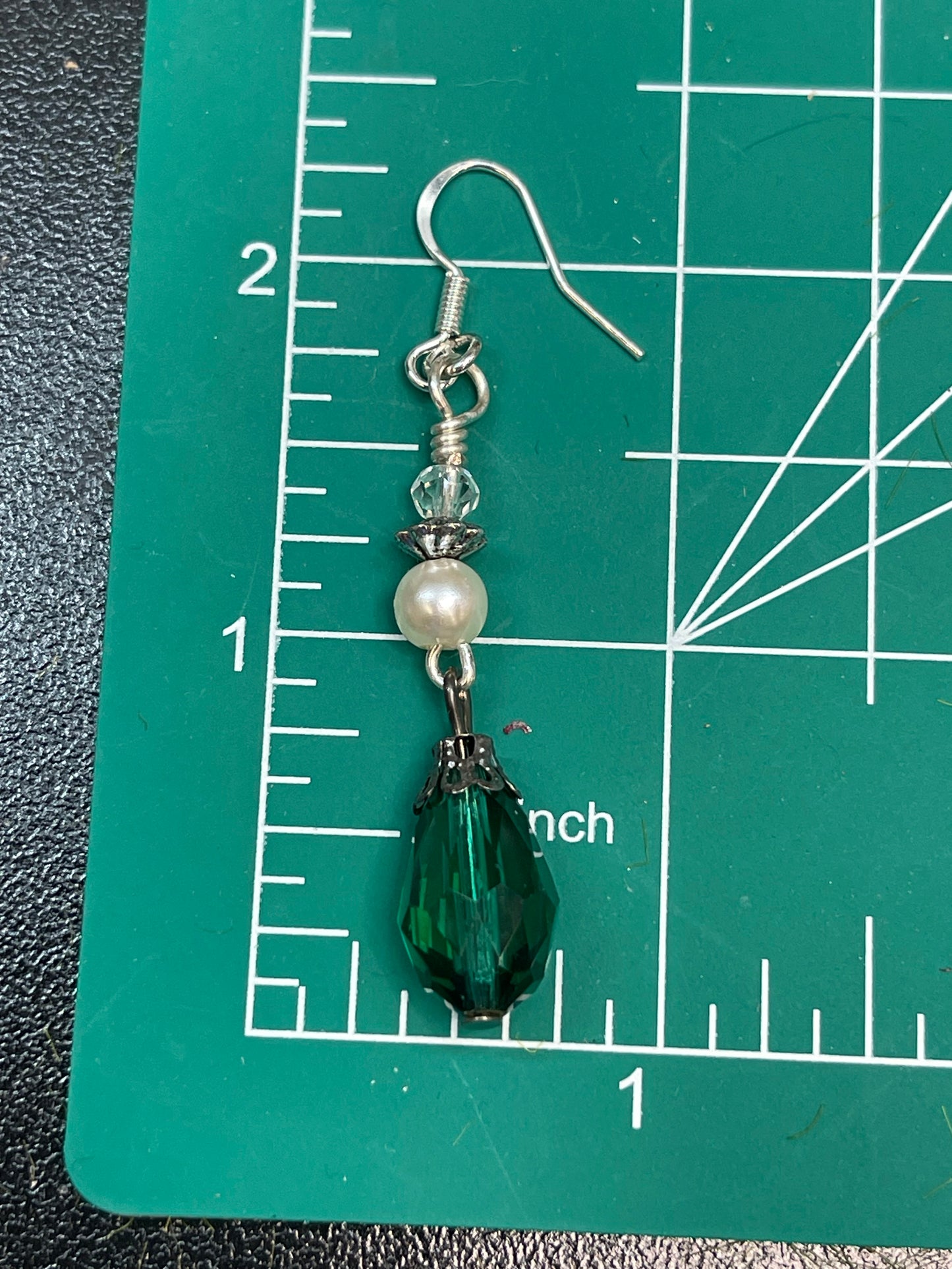 Elegant Green Glass Teardrop Earrings with Pearl Accents