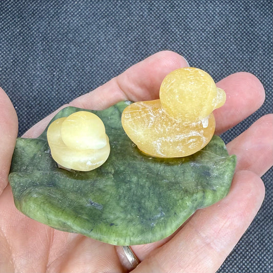 Ducks on Lily Pad Crystal Carving